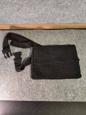 Black Woven Belt Bag Waist Pack Fanny Pack Zip Pocket Adjustable Strap Boho